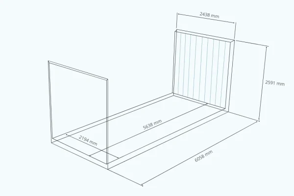 20 pėdų Flatrack konteineris – matmenų ir palečių talpos schema